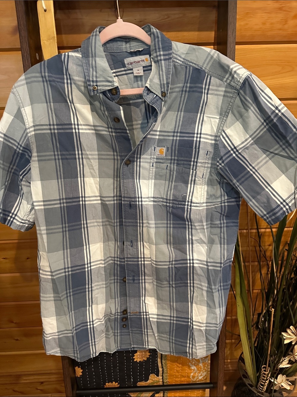 Carhartt Men’s Short-Sleeve Plaid Shirt - Blue & White